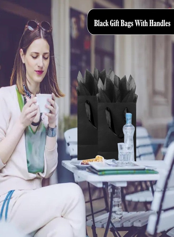 KEEPARTY 9 inch Black Gift Bags with Ribbon Handles Kraft Paper Shopping Bags with Tissue Paper for Party Business Wedding Birthday Graduation Fathers Day (Black 9 Inches,) - Image 3